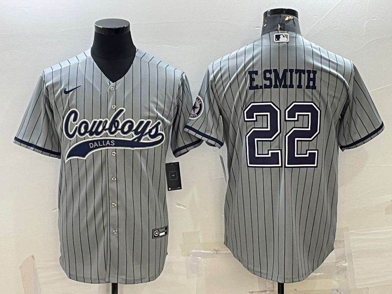 Men Dallas Cowboys #22 Esmith Grey Stripe 2022 Nike Co branded NFL Jerseys->dallas cowboys->NFL Jersey